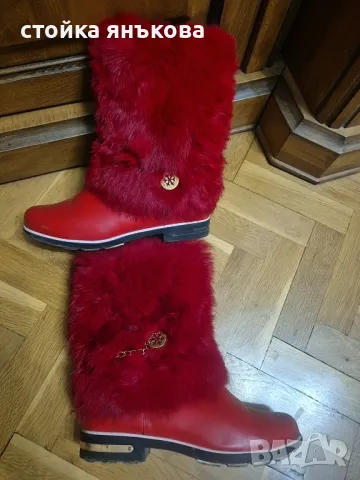 Продавам червени боти с естествен косъм., снимка 3 - Дамски боти - 48787465