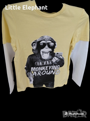 Блузка с дълъг ръкав за 7-8 год момченце"Always monkeying around",Англия/нова