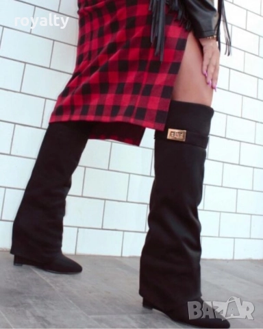 Ботуши на платформа - черен велур