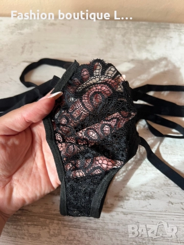 Нов черен дантелен комплект бюстие и бикини с ленти налични размери S , M , L , XL , XXL размери 🖤, снимка 6 - Бельо - 52197106
