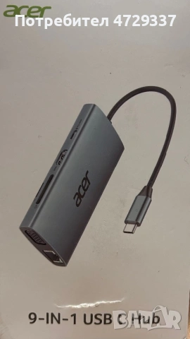 Нов Acer 9-в-1 USB-C Хъб / Докинг станция – 4K HDMI, LAN & 100W PD
