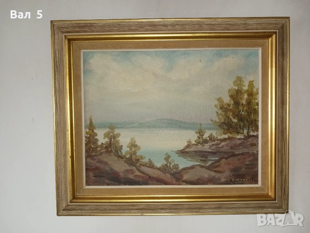 Стара авторска картина , пейзаж - платно , подписана