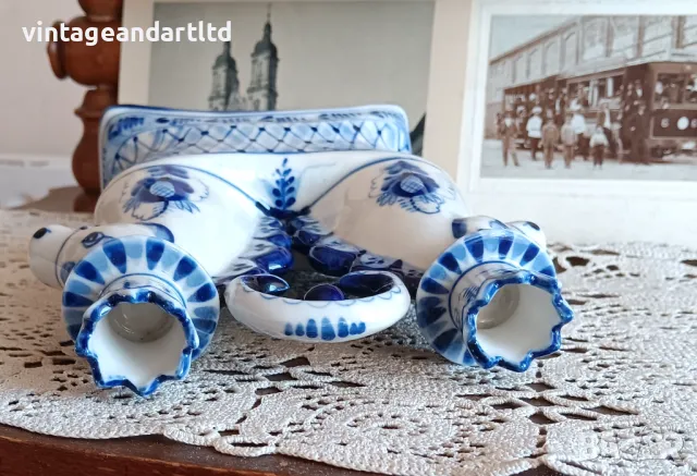 Колекционерски порцелан Гжел, рядък модел, перфектен, снимка 7 - Антикварни и старинни предмети - 48015931