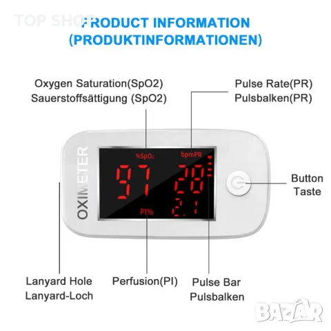 Пръстов пулсов оксиметър с LED дисплей Монитор на сърдечната честота, снимка 3 - Друга електроника - 48927670