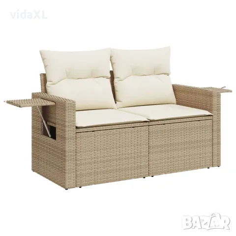 vidaXL Градински диван с възглавници 2-местен бежов полиратан
