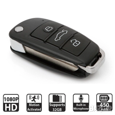 Скрита камера в ключ за автомобил с нощно виждане FULL HD