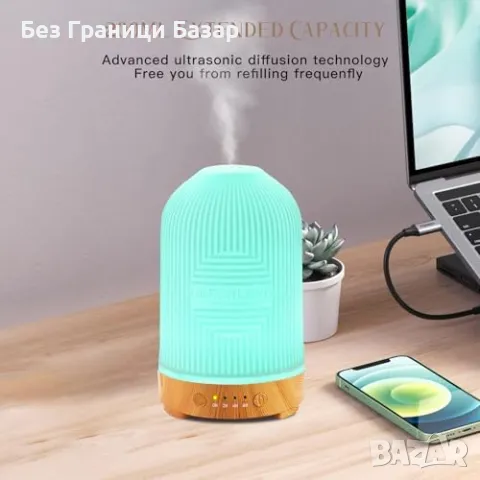 Нов Керамичен арома дифузер 200 мл, LED, ултразвуков, овлажнител за стая, снимка 2 - Други стоки за дома - 49548383