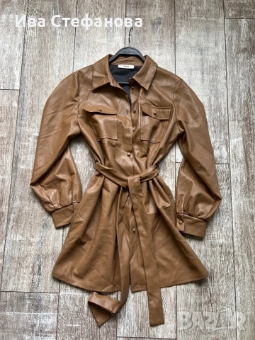 Ново кафяво спортно елегантно кожено късо манто Only .Дължина 85 см , бюст до 102 см . Размер Л . Ра, снимка 3 - Палта, манта - 52310513