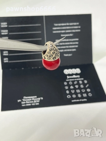 Сребърна висулка с марказити и червен имитационен камък, снимка 3 - Колиета, медальони, синджири - 52663055