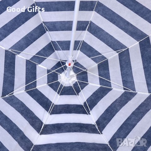Плажен чадър 1.80м синьо бяло на райе, снимка 2 - Други - 41360190