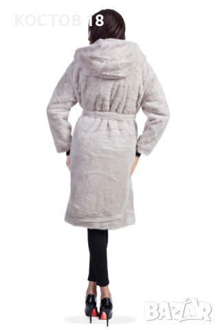 Зимно дамско дълго палто 4253 кафяв/сив/черен, снимка 14 - Якета - 51957816