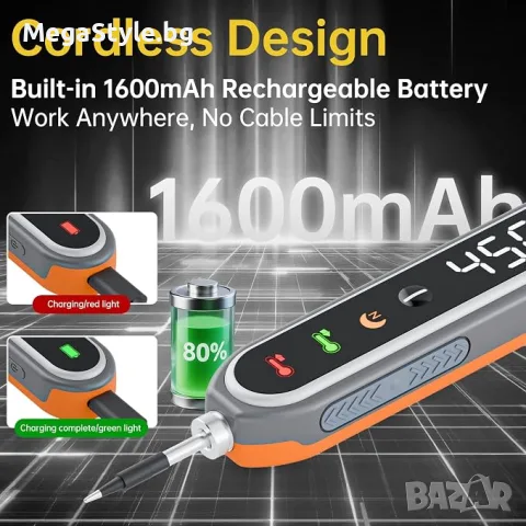 Комплект безжичен поялник, презареждащ се с USB-C, бързо нагряване 8 секунди, 180-450°C, снимка 4 - Поялници и запояване - 55939824