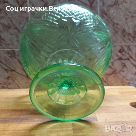 Стара Стъклена Зелена Фруктиера , снимка 8 - Колекции - 52503213