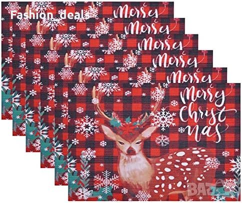 Нови Коледни Подложки за Маса 6 броя, Термоустойчиви, PVC, Дизайн С Елен