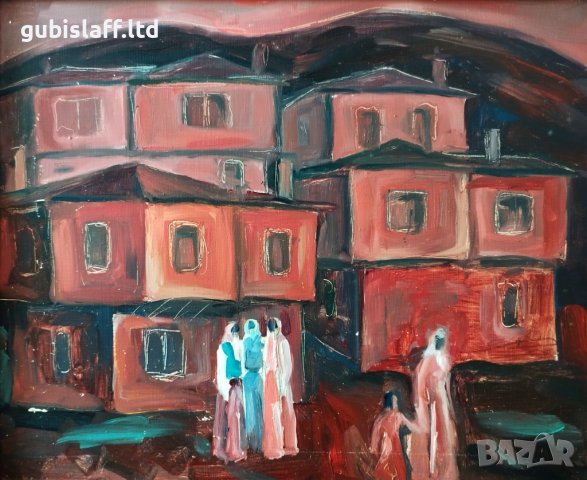 Картина, "Родопско село", худ. Д.Митев, 1980-те год., снимка 2 - Картини - 35406046