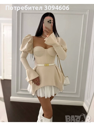 Секси рокля в бежово , снимка 3 - Рокли - 52674384