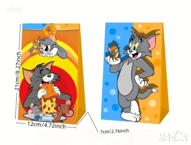 Том и Джери хартиени пакети торбички подаръчни опаковки + лепенка торба плик опаковки