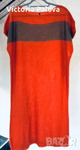 VINTAGE рокля/ туника STILE BENETTON - оранжев бохо шик с мохер, снимка 9 - Рокли - 52439141