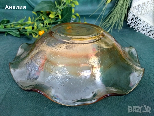 Комплект купички 5 броя и голяма купа карнавално стъкло , снимка 6 - Чинии - 52325185