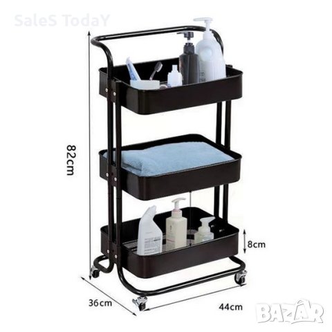 Количка с колелца за фризьорски салон, Помощен рафт, метална, черна, 3 рафта, 44x36x82см, снимка 1 - Аксесоари за кухня - 42185813