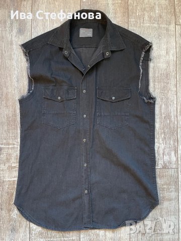 Дънкова нова мъжка черна риза без ръкави Zara S/M , снимка 1 - Ризи - 41773533