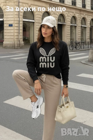 Miu Miu Дамска Памучна Блуза С Дълъг Ръкав С Бродирано Лого - Налични Различни Цветове Код A930, снимка 5 - Блузи с дълъг ръкав и пуловери - 51871323