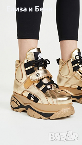 екстравагантни кецове естествена кожа с платформа, с кутия Buffalo gold platform sneakers high top, снимка 3 - Дамски боти - 36282776