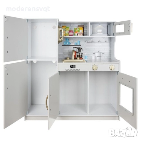 Дървена кухня с аксесоари и LED осветление, бяла, снимка 5 - Играчки за стая - 52652024