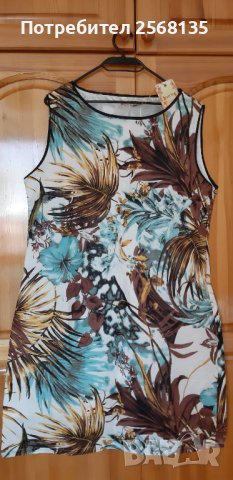Разкошна Рокля от висококачествен Лен на красив принт на пера и цветя !НОВА с Етикет! !