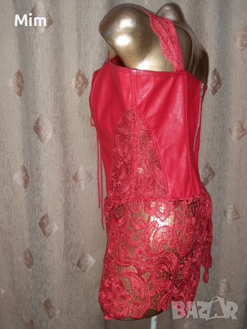 XXL Червена и в черно рокля/ корсет/от кожа и рязана бродерия , снимка 6 - Корсети, бюстиета, топове - 41514318