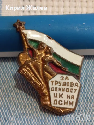 Стара емайлирана значка от соца ЗА ТРУДОВА ДЕЙНОСТ ЦК на ДСНМ колекционерска рядкост 47756, снимка 2 - Колекции - 47861665
