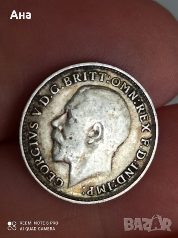 3 пенса 1918 г сребро Великобритания , снимка 2 - Нумизматика и бонистика - 41574158
