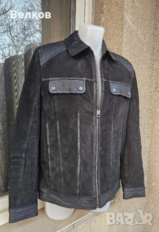 Мъжко кожено яке от велур и естествена кожа – размер L - цена 250 евро, снимка 3 - Якета - 52433533