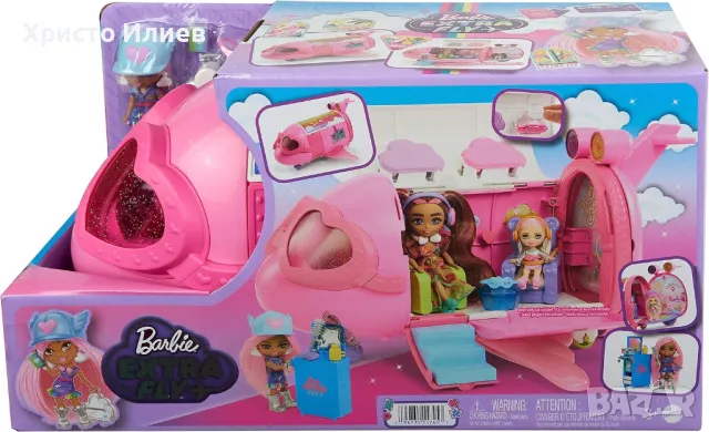 Самолет на Барби с кукла Barbie Extra Mini Minis с много аксесоари, снимка 6 - Кукли - 49540146