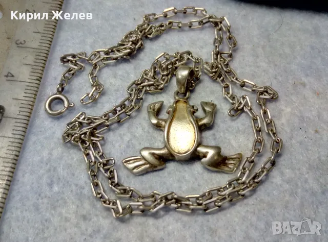 ФИГУРАЛЕН СРЕБЪРЕН ПЕНДАНТ ЖАБКА със СРЕБЪРНА ВЕРИЖКА СРЕБРО 925 РЪЧНА АРТ РАБОТА 49797, снимка 3 - Колиета, медальони, синджири - 49981838