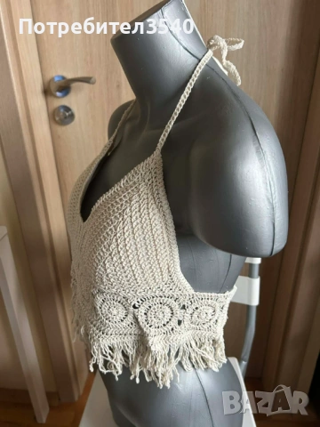 Мрежест бежов топ с гол гръб, снимка 5 - Корсети, бюстиета, топове - 53577250