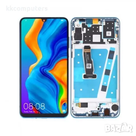 LCD Дисплей за Huawei P30 Lite (2019) / MAR-LX1A / 48 mpx. Тъч скрийн / Рамка / Син / Оригинал Servi
