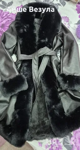 Дамско кожено яке, естествена кожа с богат еко пух. Размер L