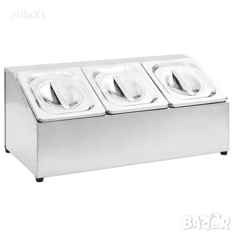 vidaXL Гастронорм контейнер държач с 3 GN съда 1/6 неръждаема стомана