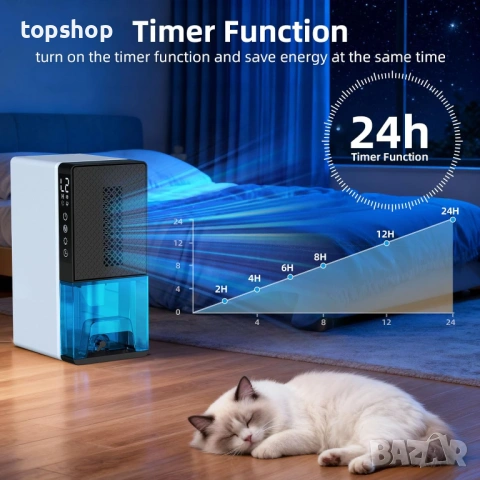 Мощен Влагоабсорбатор HomeNova 2.3L – 500мл/ден, Тих режим, Таймер и RGB  , снимка 8 - Друга електроника - 53406498