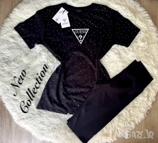 дамски комплект guess тениска с камъни и къс клин рипс , снимка 2 - Комплекти - 50332362