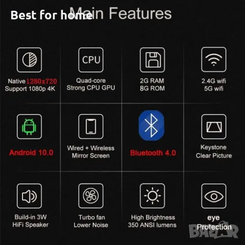 WIFI 5G интелигентен проектор HPX5 Android 10.0 4K, снимка 6 - Плейъри, домашно кино, прожектори - 47508043