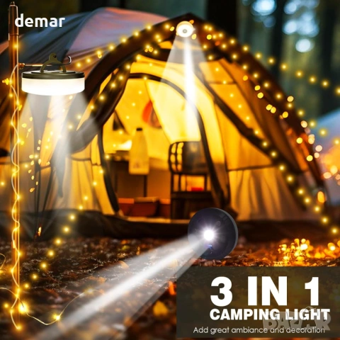 LED къмпинг гирлянди 10 м, 3 в 1, водоустойчиви, 8 режима, топло бяло, снимка 8 - Лед осветление - 53777720
