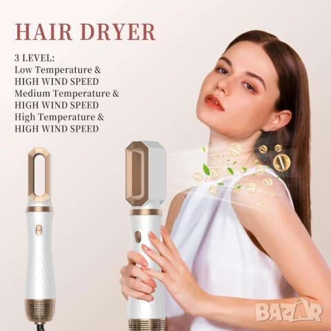 Стилизатор за коса 6в1 - йонен сешоар, изправяне, въздушна маша за къдрици, снимка 5 - Сешоари - 51261422