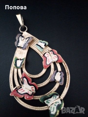 Уникални!Маркова италианска златна гривна 18к. и сребърен  медальон с пеперуди ипозлата  , снимка 5 - Колиета, медальони, синджири - 35680985