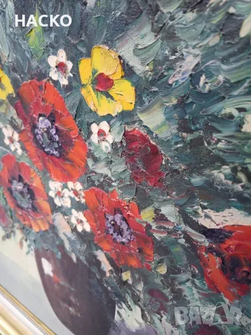 Стара Холанска Картина Масло Въху Ленена Канаваца "ПОЛСКИ ЦВЕТЯ"  Внос от Холандия, снимка 9 - Картини - 48498112