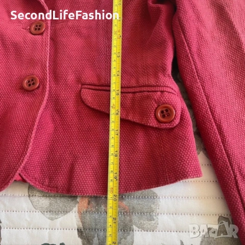 Дамско сако Mango MNG с 2 копчета, памучно, размер XS, бордо, снимка 3 - Сака - 53274848