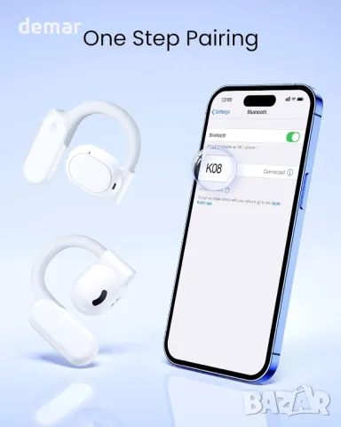 Слушалки с отворени уши, безжични Bluetooth 5.3 с калъф за зареждане с дигитален дисплей, IPX7, бели, снимка 7 - Безжични слушалки - 49114147