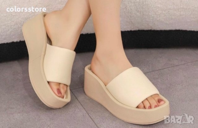 Чехли на платформа - бежови - HL800, снимка 2 - Чехли - 41303728