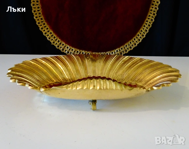 Бронзова фруктиера перлена мида,дебела позлата. , снимка 3 - Антикварни и старинни предмети - 53830434